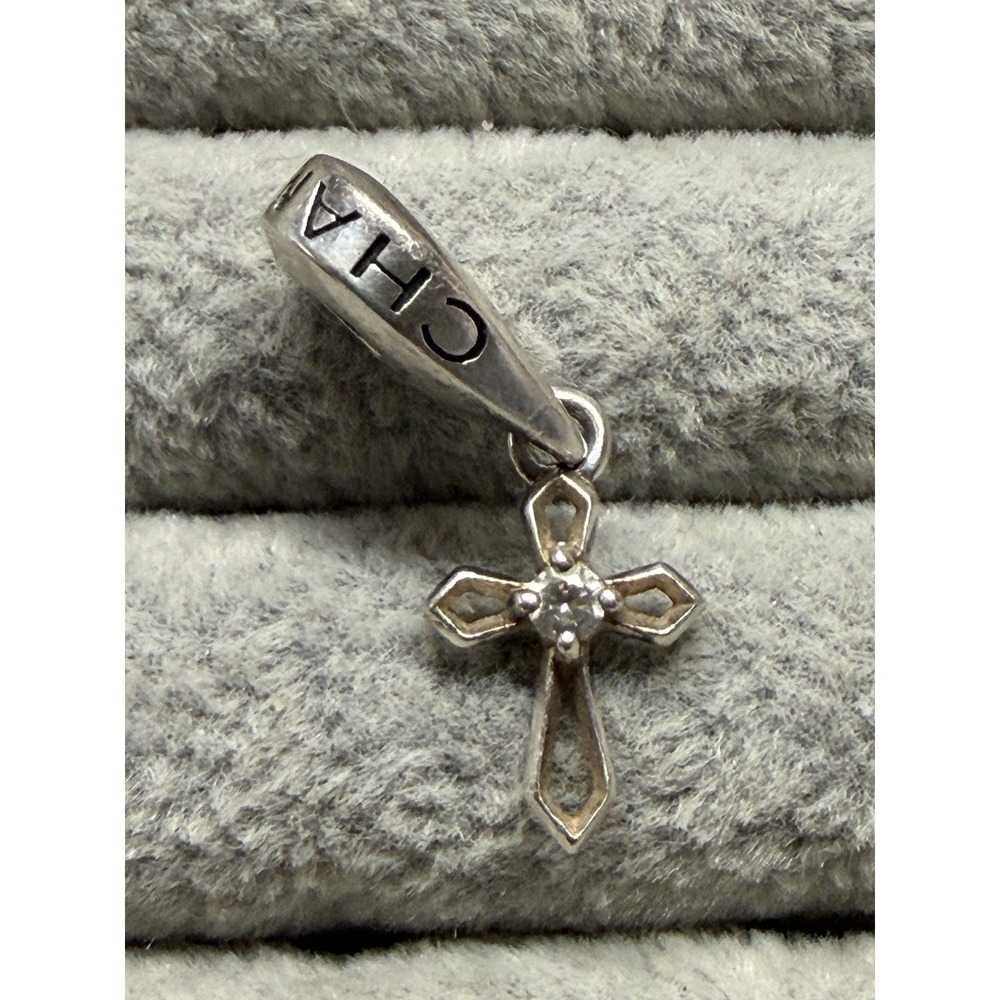 CHAMILIA Clear Swarovski Crystal Sterling Silver Cross Dangle Charm Religion